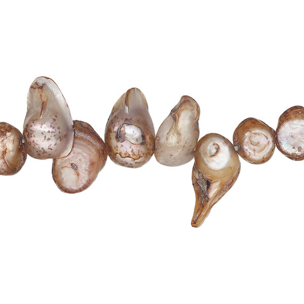 Pearl, cultured freshwater (dyed), cinnamon, 6mm-17x11mm baroque with 0.4mm hole, D grade, Mohs hardness 2-1/2 to 4. Sold per 15-inch strand. image number 0