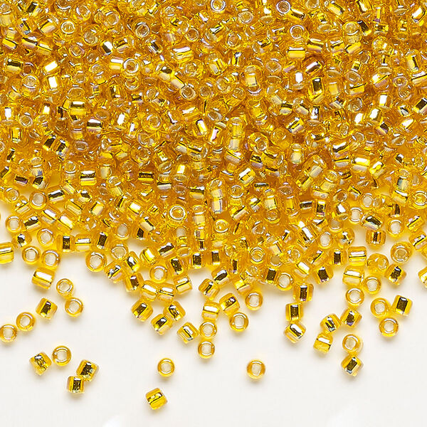 Seed bead, Dyna-Mites™, glass, pkg/40g, #11 round, translucent silver-lined rainbow orange, (66R:SR 11/0 SR). image number 0