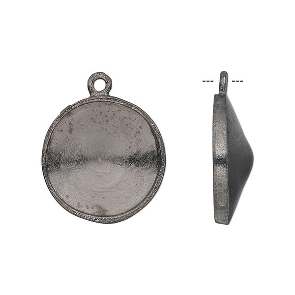 Drop, Almost Instant Jewelry®, gunmetal-plated pewter (tin-based alloy), 21mm round with 18mm rivoli setting. Sold individually. image number 0