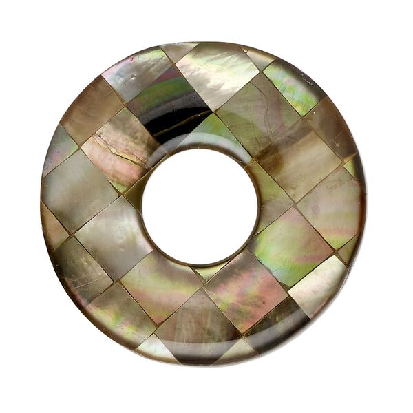 Focal, black lip shell / gold lip shell / mother-of-pearl shell (assembled), 35-36mm single-sided donut, Mohs hardness 3-1/2. Sold individually. image number 0