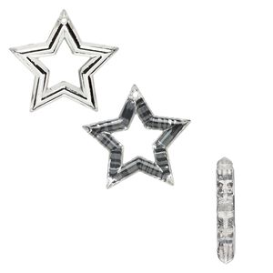 Focal, acrylic, clear / silver / black, 46x46mm single-sided open star with zebra stripes. Sold per pkg of 12.