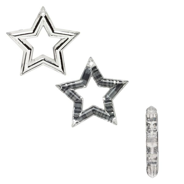 Focal, acrylic, clear / silver / black, 46x46mm single-sided open star with zebra stripes. Sold per pkg of 12. image number 0