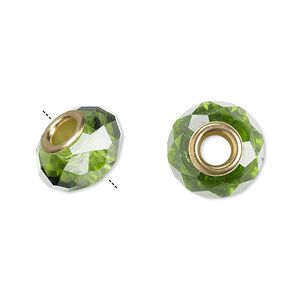 Bead 10pk 32 facets green gold finish, Celestial Crystal® Dione® 14x9mm rondelle
