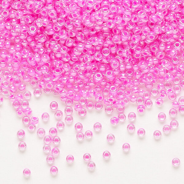 Seed bead, Preciosa Ornela Czech glass, pkg/50g, #11 rocaille, translucent pink-lined luster clear, (38177). image number 0
