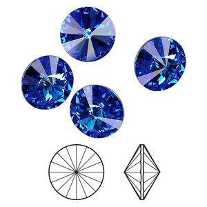 Chaton 144pk sapphire foil back, Swarovski® 12mm rivoli 1122