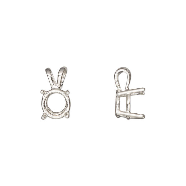 Pendant, Sure-Set™, sterling silver, 8mm pre-notched 4-prong round basket setting. Sold individually. image number 0