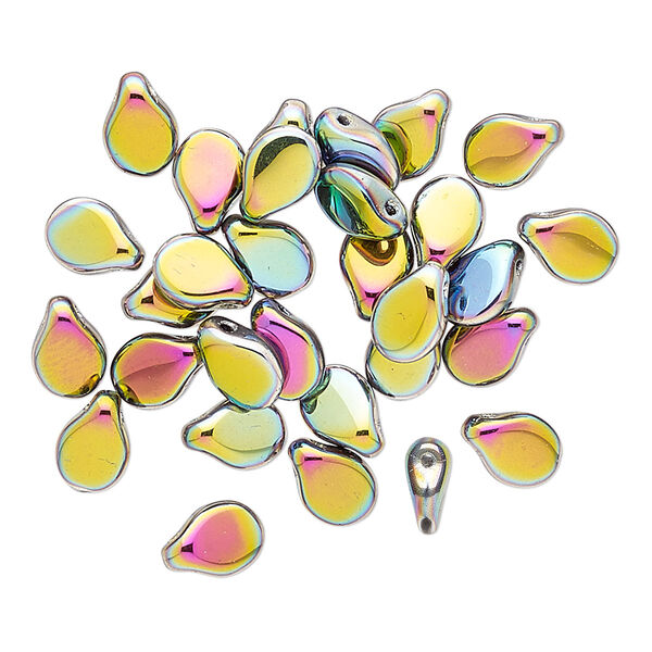 Bead, Preciosa Pip™, Czech pressed glass, opaque green vitrail, 7x5mm top-drilled pip. Sold per pkg of 30. image number 0