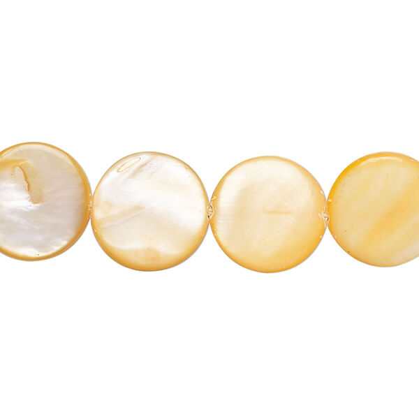 Mother-of-pearl shell 1pkg1, puffed flat round bead 15 inch orange 12-13mm image number 0