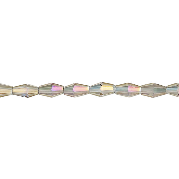 Bead, glass, crystal vitrail, 6.5x3.5mm long bicone. Sold per 15-1/2 to 16-inch strand. image number 0