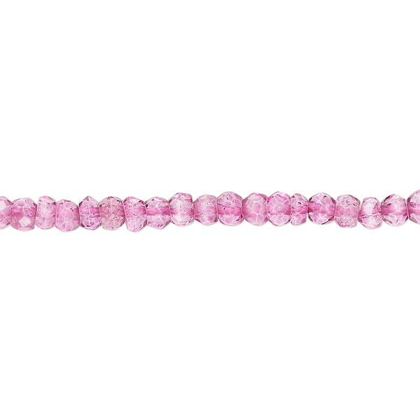 Bead, quartz crystal (coated), dark pink, 3x2mm-4x3mm hand-cut faceted rondelle, B grade, Mohs hardness 7. Sold per 12-inch strand, approximately 130 beads. image number 0