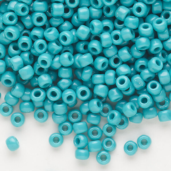 Seed bead, Dyna-Mites™, glass, opaque turquoise blue, #6 round. Sold per 40-gram pkg. image number 0