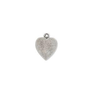Charm, antique silver-plated brass, 11x10mm heart. Sold per pkg of 10.