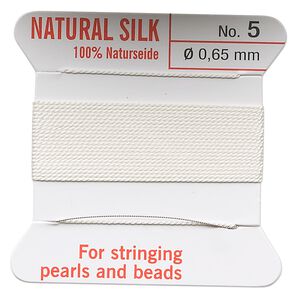 Thread, Griffin, silk, white, size #5. Sold per 2-meter card (approximately 78 inches).