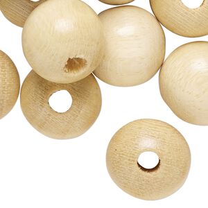 Bead, wood (waxed), natural, 18mm round. Sold per pkg of 100.