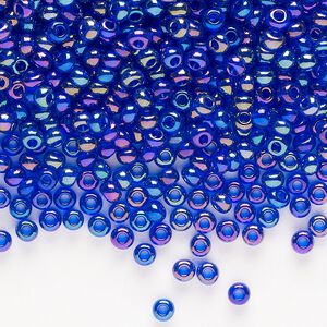 Seed bead, Preciosa Ornela Czech glass, pkg/50g, #8 rocaille, translucent rainbow blue, (31100).