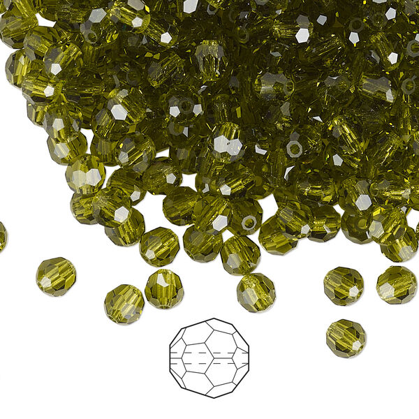 Bead 24pk olivine, Preciosa Czech crystal 4mm round image number 0