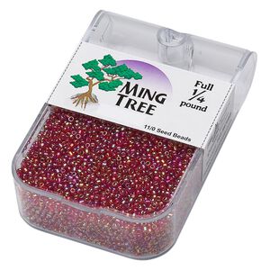 Seed bead, Ming Tree™, glass, pkg/1/4 pound, #11 round, translucent rainbow ruby red.
