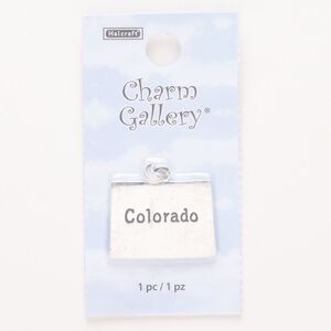 Charm, steel and enamel, pkg/1, silver finish and black, 24x18mm with "Colorado."