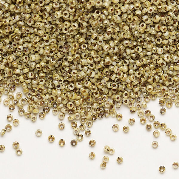 Seed bead, Miyuki, glass, pkg/35g, #15 rocaille, opaque Picasso yellow, (RR-4512). image number 0