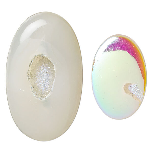 Druzy agate 1pkg2, hand-cut non-calibrated dichroic oval cab C grade, 20x14mm-46x34mm image number 0
