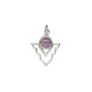 Amethyst / sterling silver 1pkg1, open arrowhead drop natural antiqued 15.5x14mm