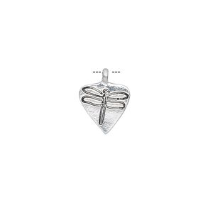 Drop, antique silver-plated "pewter" (zinc-based alloy), 10x10x10mm single-sided triangle with engraved dragonfly. Sold per pkg of 20.