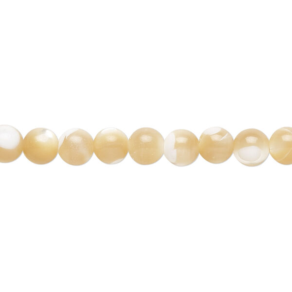 Bead, mother-of-pearl shell (natural), 5.5-6mm round, Mohs hardness 3-1/2. Sold per 15-1/2" to 16" strand. image number 0
