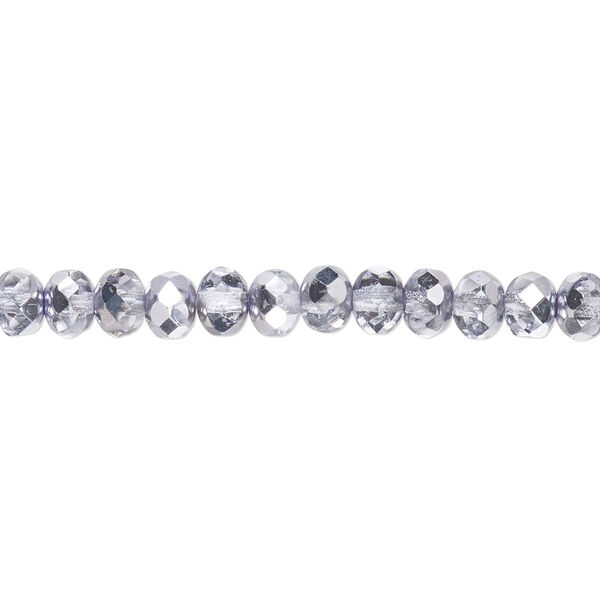 Bead, Czech fire-polished glass, metallic lilac, 5x4mm faceted rondelle. Sold per 15-1/2" to 16" strand. image number 0