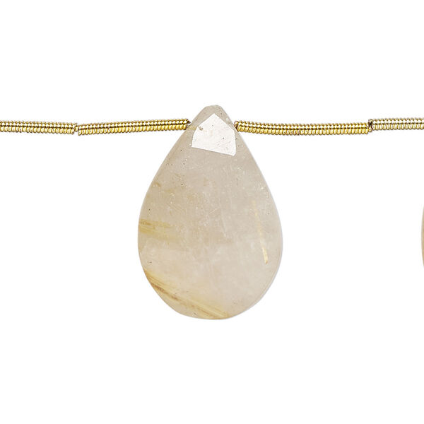 Golden rutilated quartz 1pkg5, hand-cut top-drilled faceted puffed teardrop bead natural 19x13mm-24x17mm image number 0