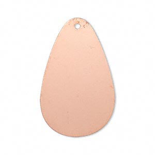 Focal, copper-plated brass, 34x20mm double-sided teardrop. Sold per pkg of 6. image number 0