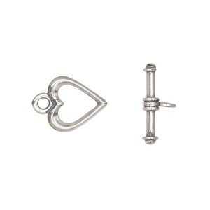 Clasp toggle 1pkg1 sterling silver, 13x11.5mm heart, antiqued JBB Findings 1-strand