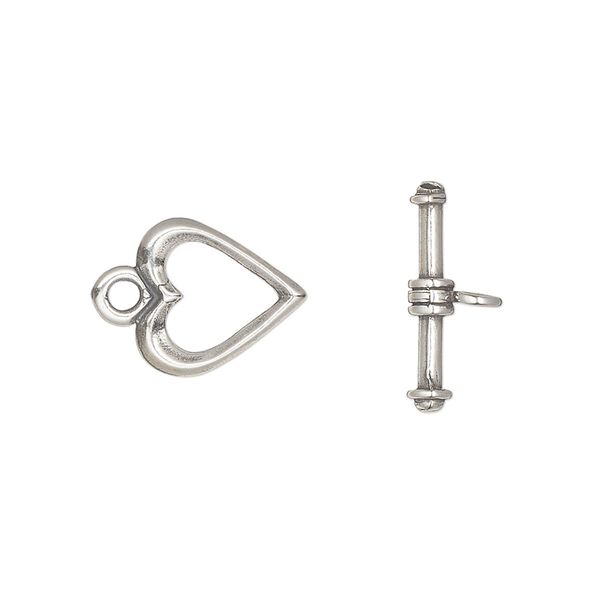 Clasp toggle 1pkg1 sterling silver, 13x11.5mm heart, antiqued JBB Findings 1-strand image number 0