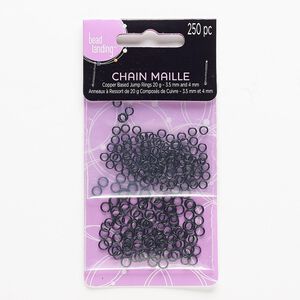 Jump ring mix, copper, black, 3.5-4mm round, 2-3mm inside diameter, 22 gauge. Sold per pkg of 250.
