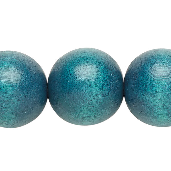 Bead, Taiwanese cheesewood (dyed / waxed), teal, 19-20mm round. Sold per 15-1/2" to 16" strand. image number 0