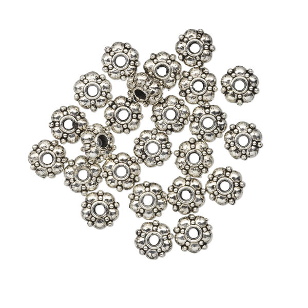 Bead, antiqued "pewter" (zinc-based alloy), 6x3mm cushion beaded rondelle. Sold per pkg of 24. image number 0