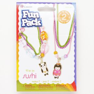 Acrylic / leather / brass 1pkg43, necklace kit assortment panda / girl mixed colors / silver-finished