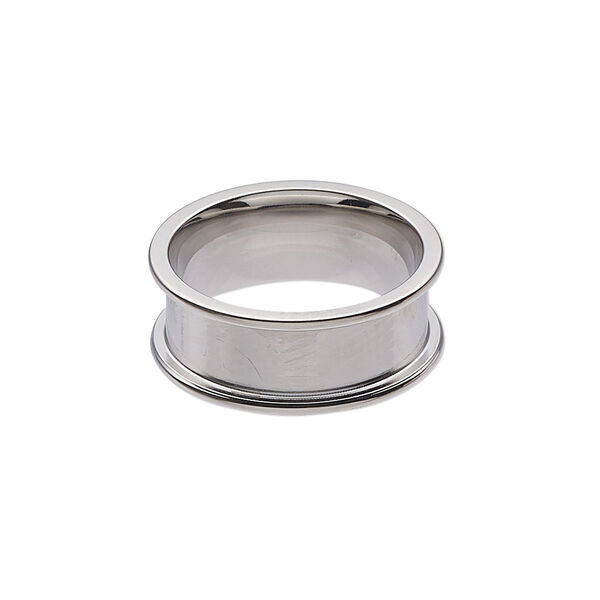 Ring, stainless steel, 8mm wide band with 5.9mm wide channel, size 7. Sold individually. image number 0