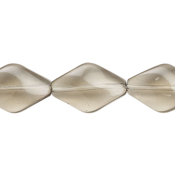 Bead, glass, translucent grey, 19x12mm-19x13mm twisted diamond. Sold per 14-inch strand, approximately 15 beads. image number 0