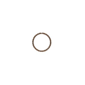 Jump ring, antique gold-plated brass, 10mm twisted round, 8.4mm inside diameter, 21 gauge. Sold per pkg of 100.