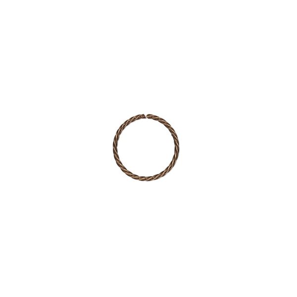 Jump ring, antique gold-plated brass, 10mm twisted round, 8.4mm inside diameter, 21 gauge. Sold per pkg of 100. image number 0
