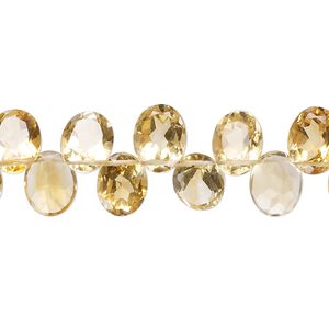 Citrine 1pkg1, hand-cut top-drilled faceted flat-sided puffed oval bead 15 inch 9x7mm