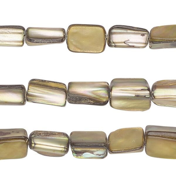 Bead, mother-of-pearl shell (dyed), brass, medium to large chip and 10x7mm-11x8mm stick, Mohs hardness 3-1/2. Sold per pkg of (3) 15-inch strands. image number 0