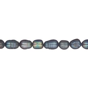 Pearl, cultured freshwater (dyed), iris green, 5mm rice, C grade, Mohs hardness 2-1/2 to 4. Sold per 15-inch strand.