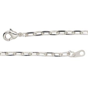 Chain 1pkg1 silver-plated paperclip, 3mm / lobster claw clasp, brass 18 inch