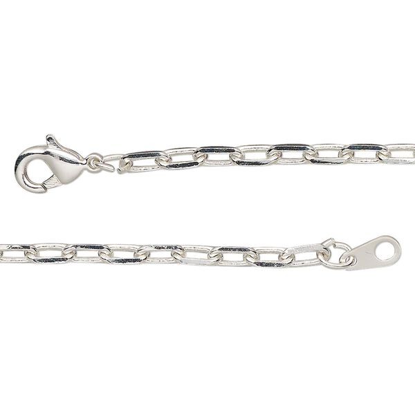 Chain 1pkg1 silver-plated paperclip, 3mm / lobster claw clasp, brass 18 inch image number 0