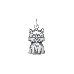 Charm, antiqued sterling silver, 15x10mm cat. Sold individually.