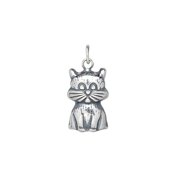 Charm, antiqued sterling silver, 15x10mm cat. Sold individually. image number 0