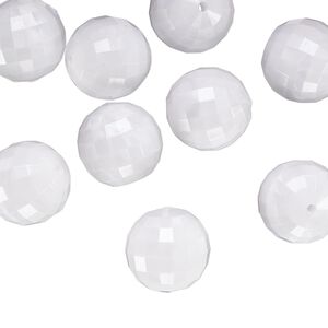 Bead, acrylic, opaque white pearl, 18mm faceted round. Sold per 25-gram pkg