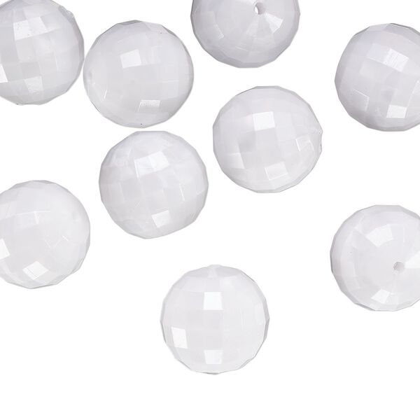 Bead, acrylic, opaque white pearl, 18mm faceted round. Sold per 25-gram pkg image number 0