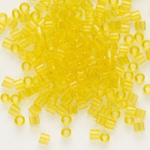Seed bead, Delica®, glass, pkg/250g, #8 round, transparent yellow (DBL-0710).